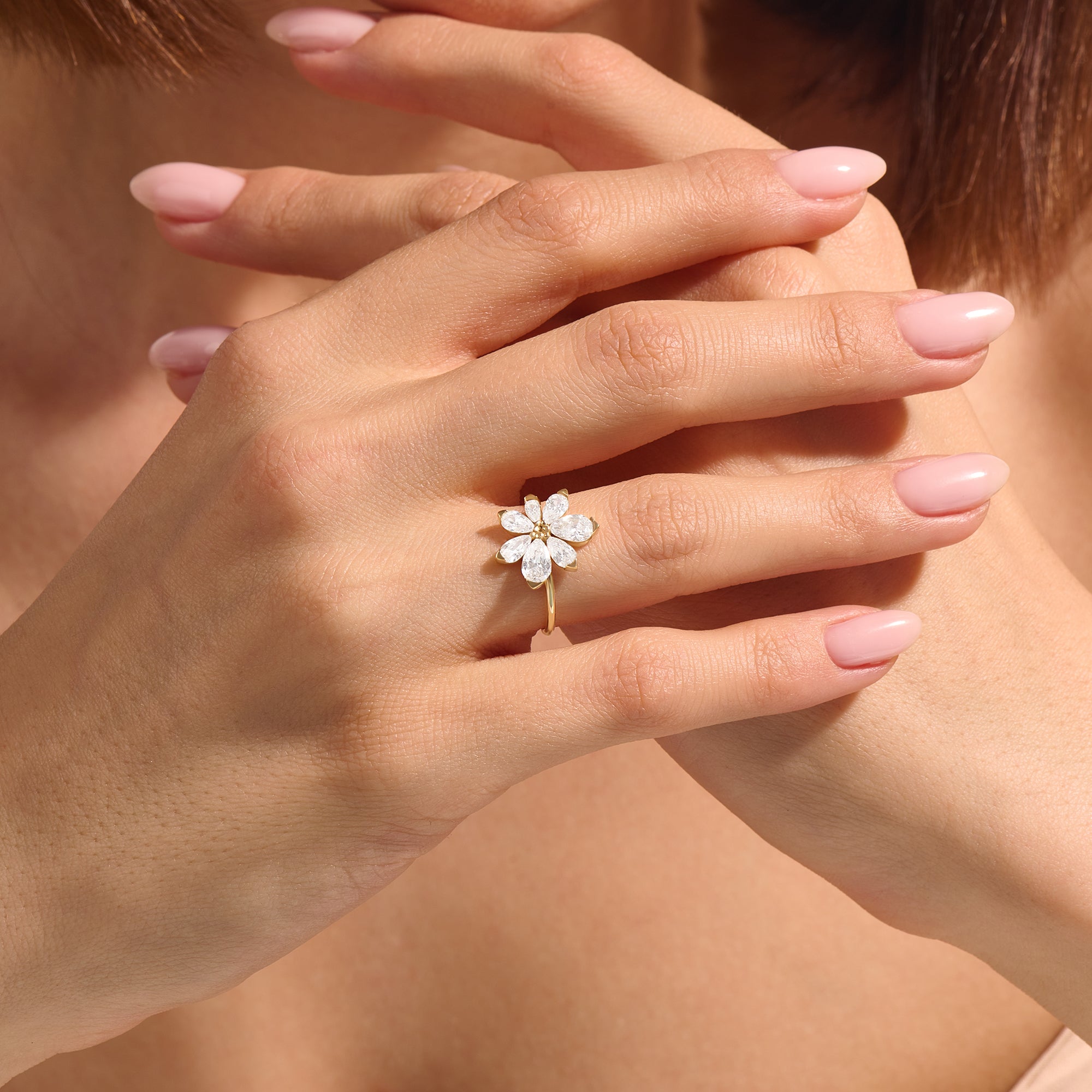 1.90 ctw Diamond Flower Cocktail Ring in 14k Solid Gold