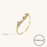 Designer's Diamond Flower Curved Stacking Ring in 14k Real Gold