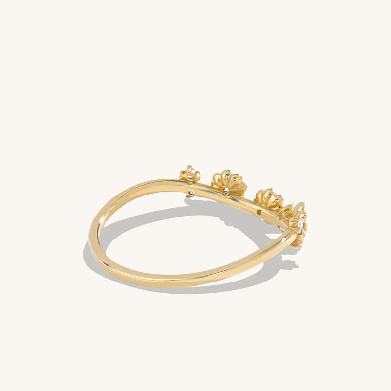 0.05ct Diamond Floral Curve Ring in 14k Real Yellow Gold