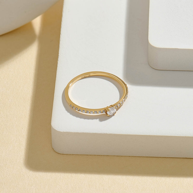 Diamond Half Eternity Solitaire Ring in 14k Yellow Gold