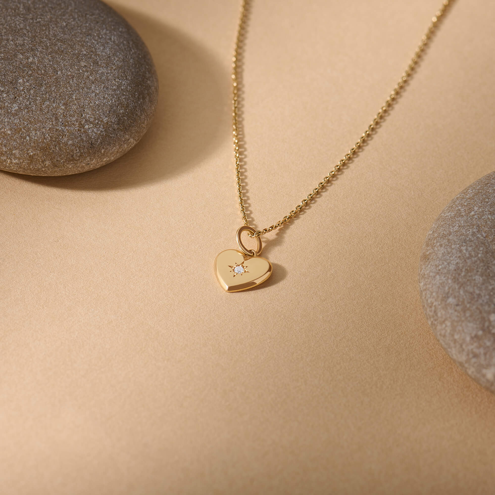 Diamond Heart Necklace in 14K Solid Yellow Gold