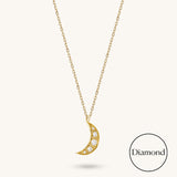 14K Real Gold 0.25ctw Diamond Crescent Moon Necklace