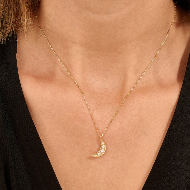 Mini Crescent Moon 0.25 carat Diamond Necklace in 14K Solid Gold
