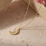 Mini Crescent Moon 0.25 carat Diamond Necklace in 14K Real Gold