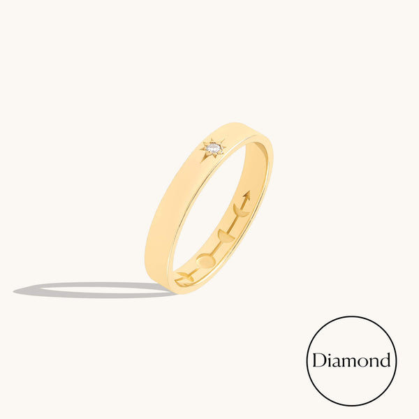 Diamond Moon Phase Starburst Band Ring in Solid Gold