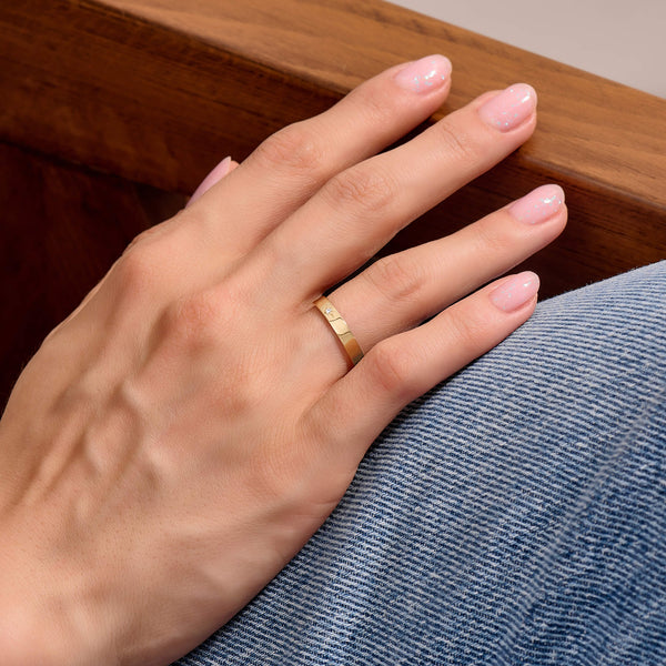 Women's Diamond Moon Phase Starburst Band Ring in Solid Yellow Gold