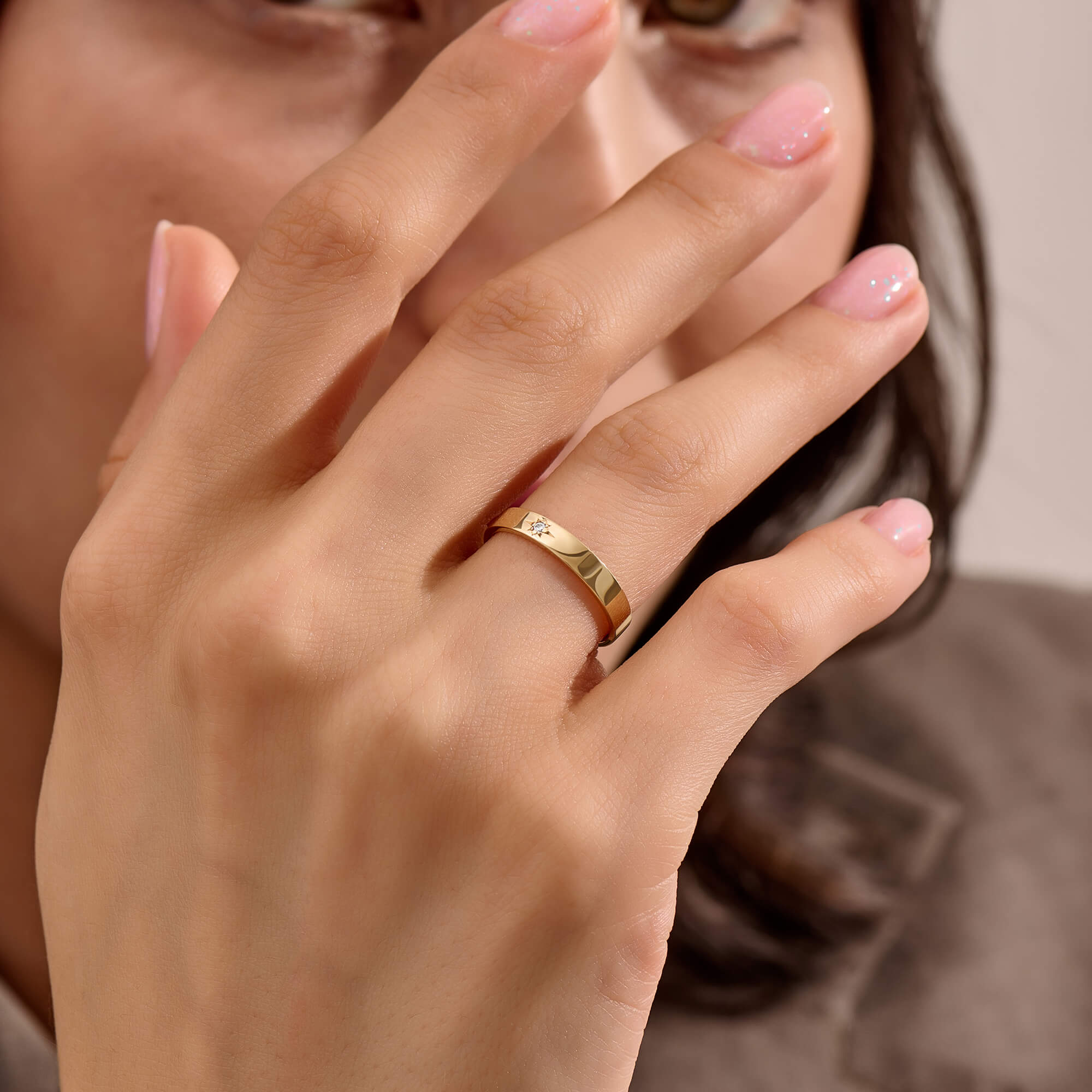 Women's Diamond Moon Phase Starburst Ring in Real Yellow Gold