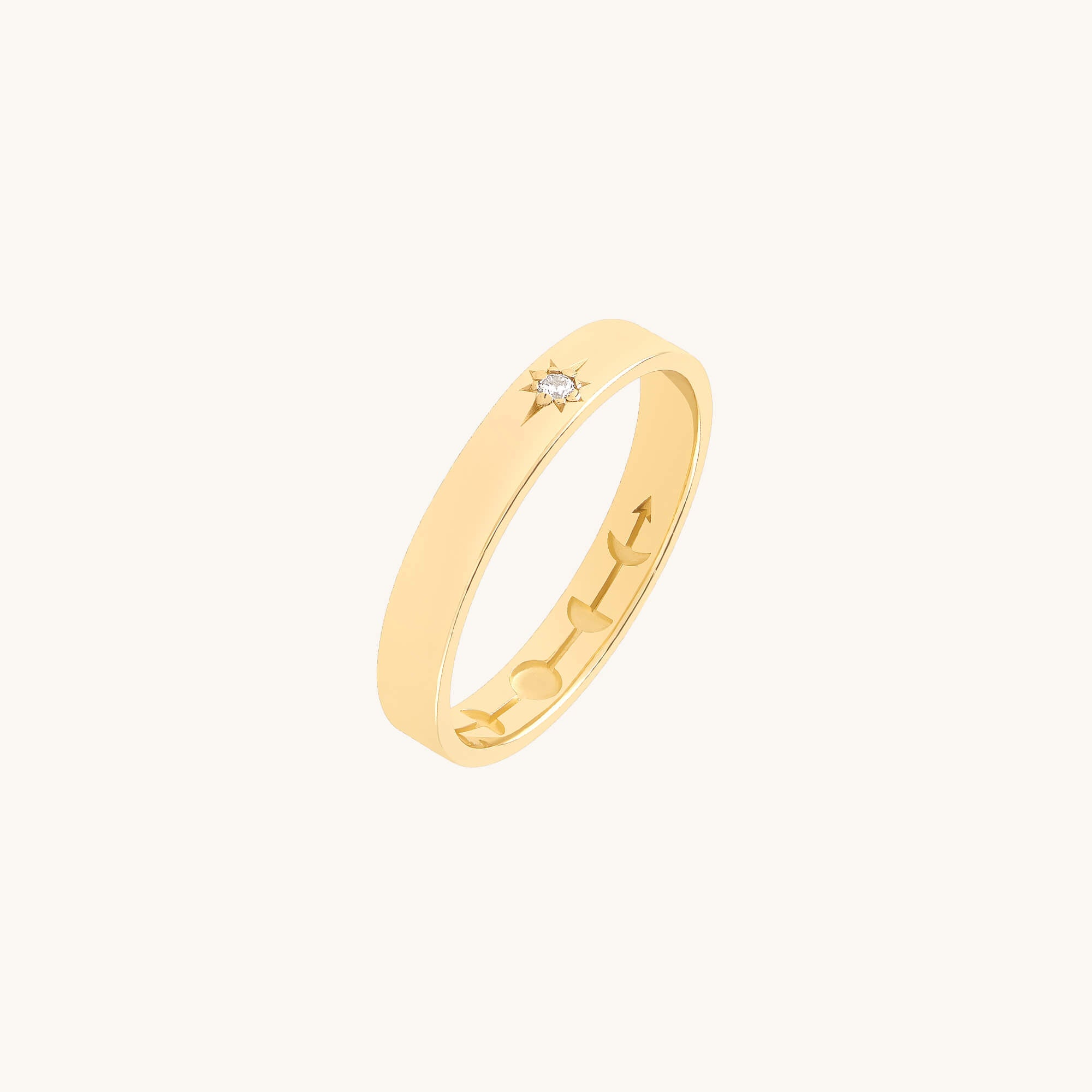 Diamond Moon Phase Starburst Band Ring in Yellow Gold