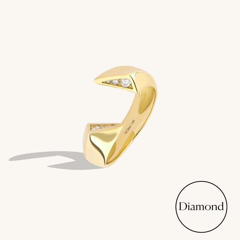 Diamond Pave Bar Twisted Open Statement Ring in 14K Gold