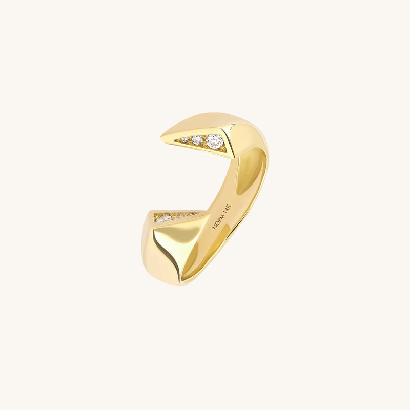 14k Solid Gold Diamon Pave Open Statement Ring