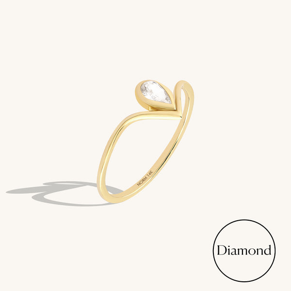 0.17ctw Diamond Pear Drop Chevron Ring in 14K Solid Gold