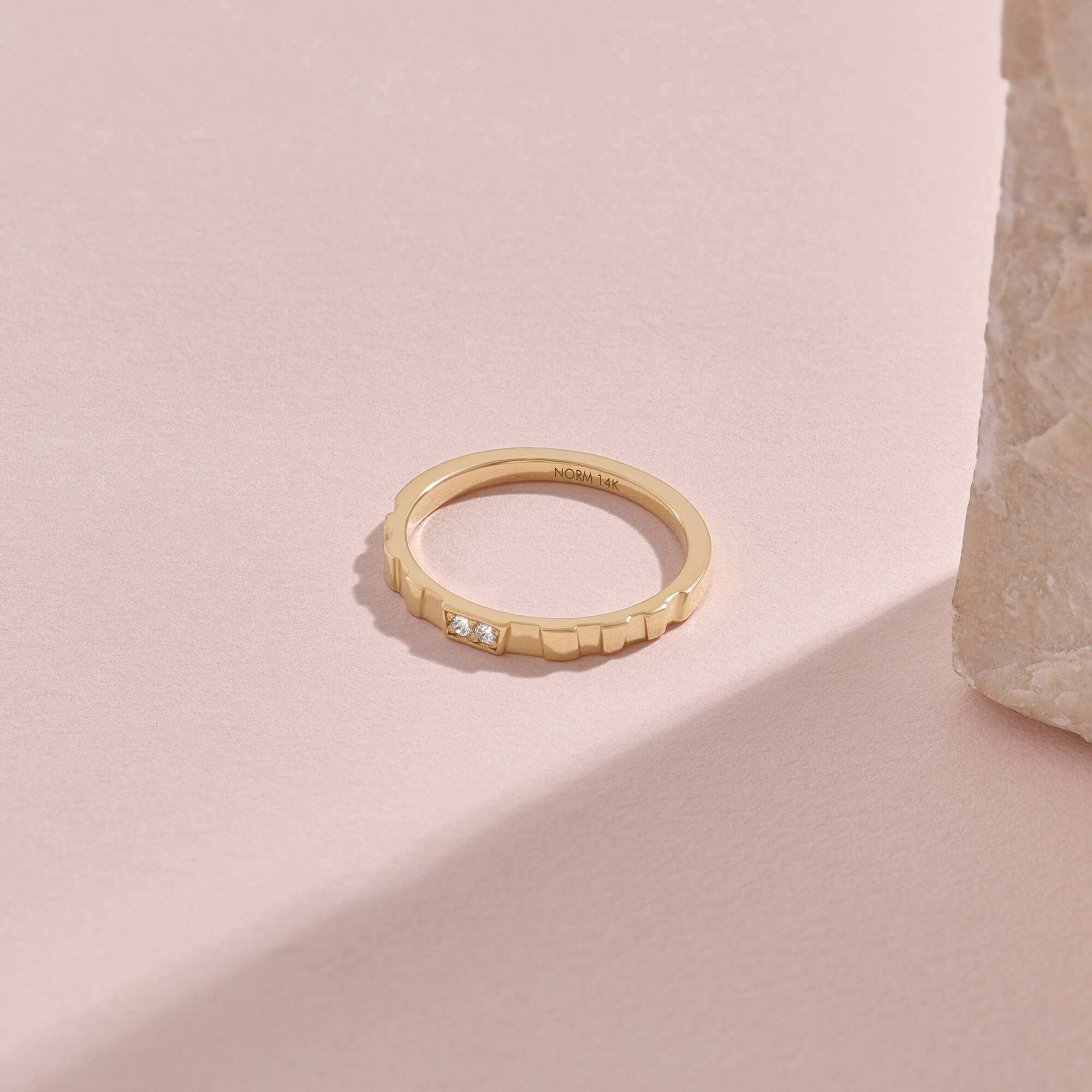 Diamond Pillar Ring in Solid Yellow Gold