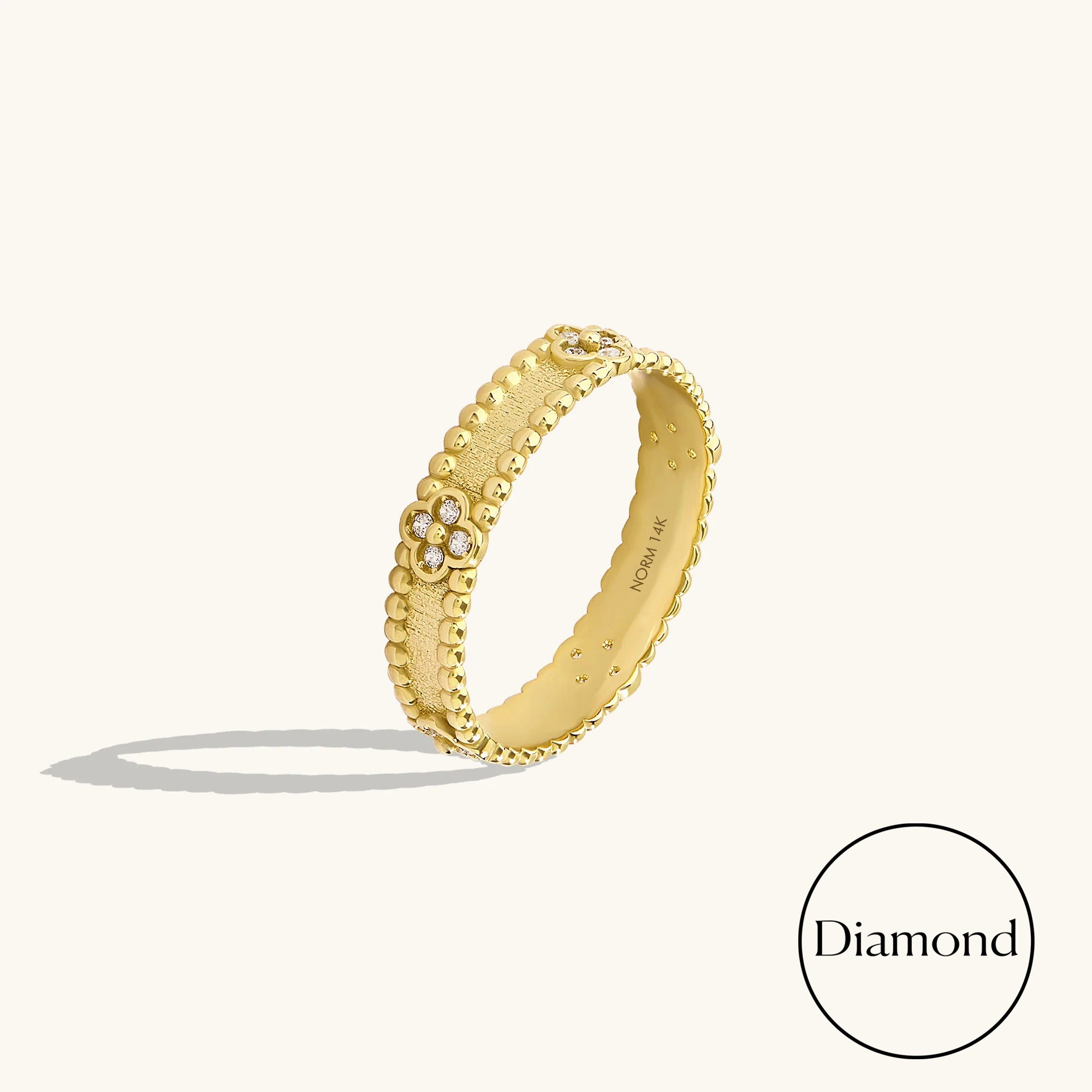 Diamond Shamrock Band Ring in Solid Yellow Gold