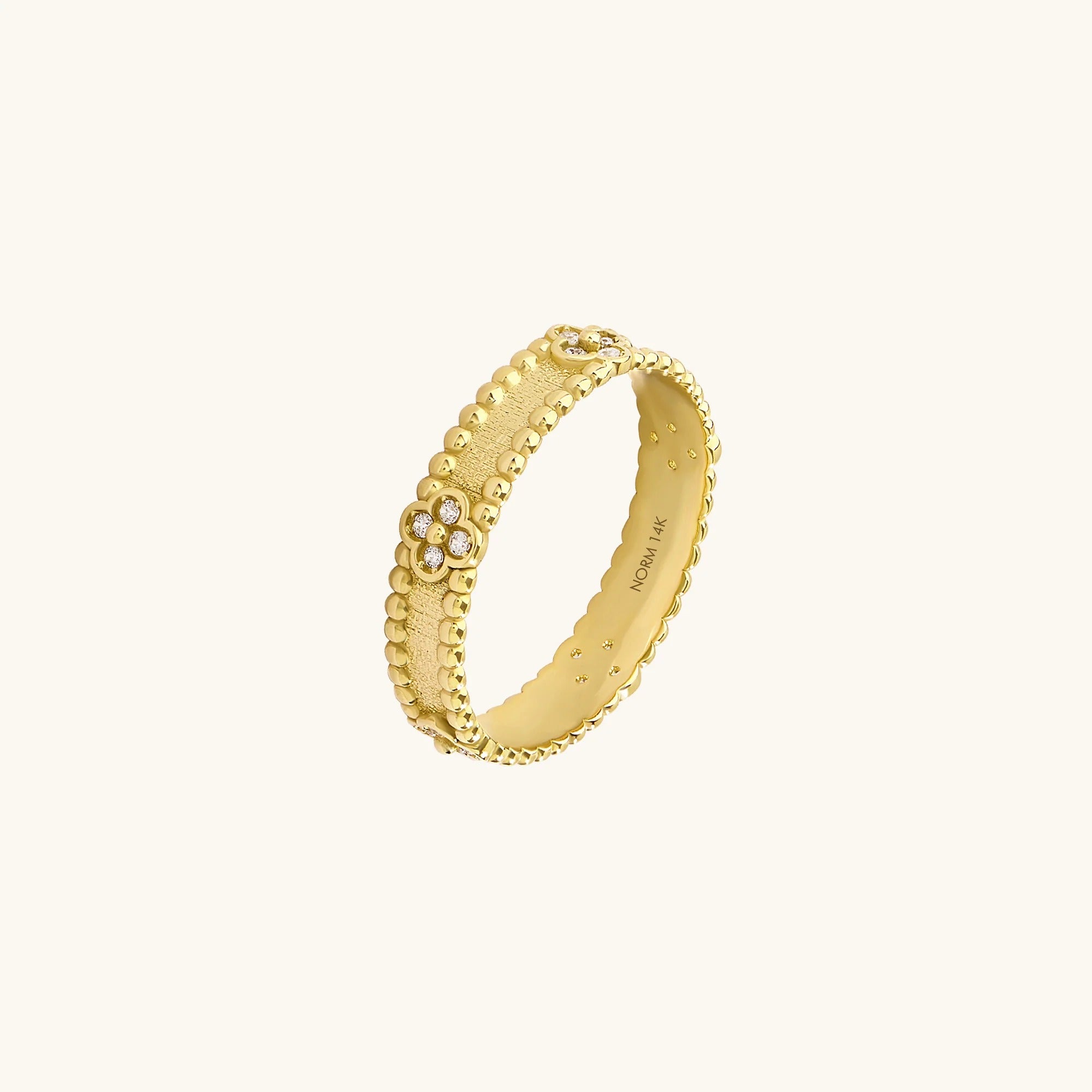 Solid Yellow Gold Diamond Shamrock Ring