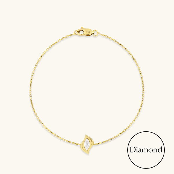 Diamond Solitaire Leaf Bracelet in 14k Real Yellow Gold