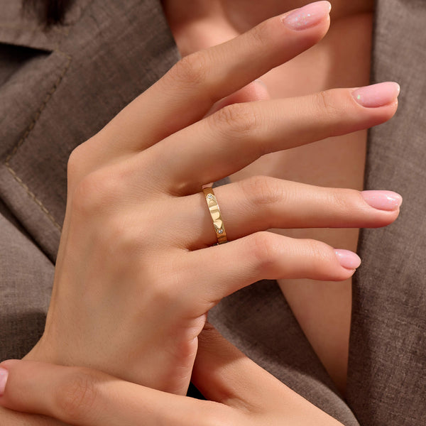 Women's Diamond Starburst Band Ring in Solid Yellow Gold