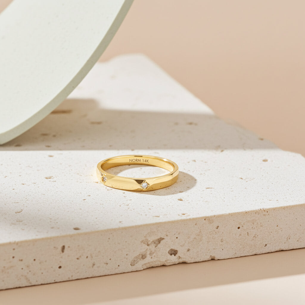 Diamond Starburst Design Women's Band Ring in Solid Yellow Gold