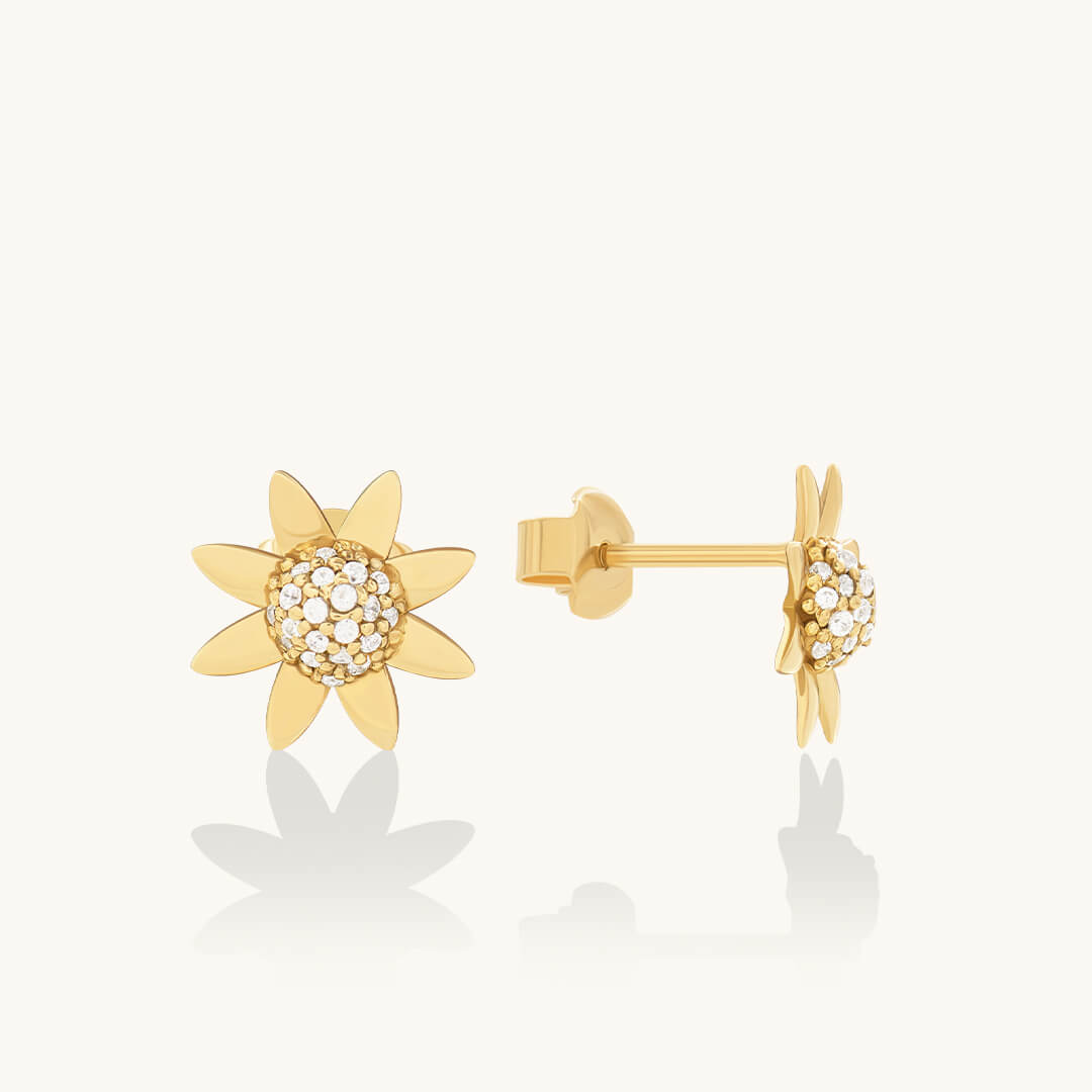 Solid Gold Diamond Sunflower Studs