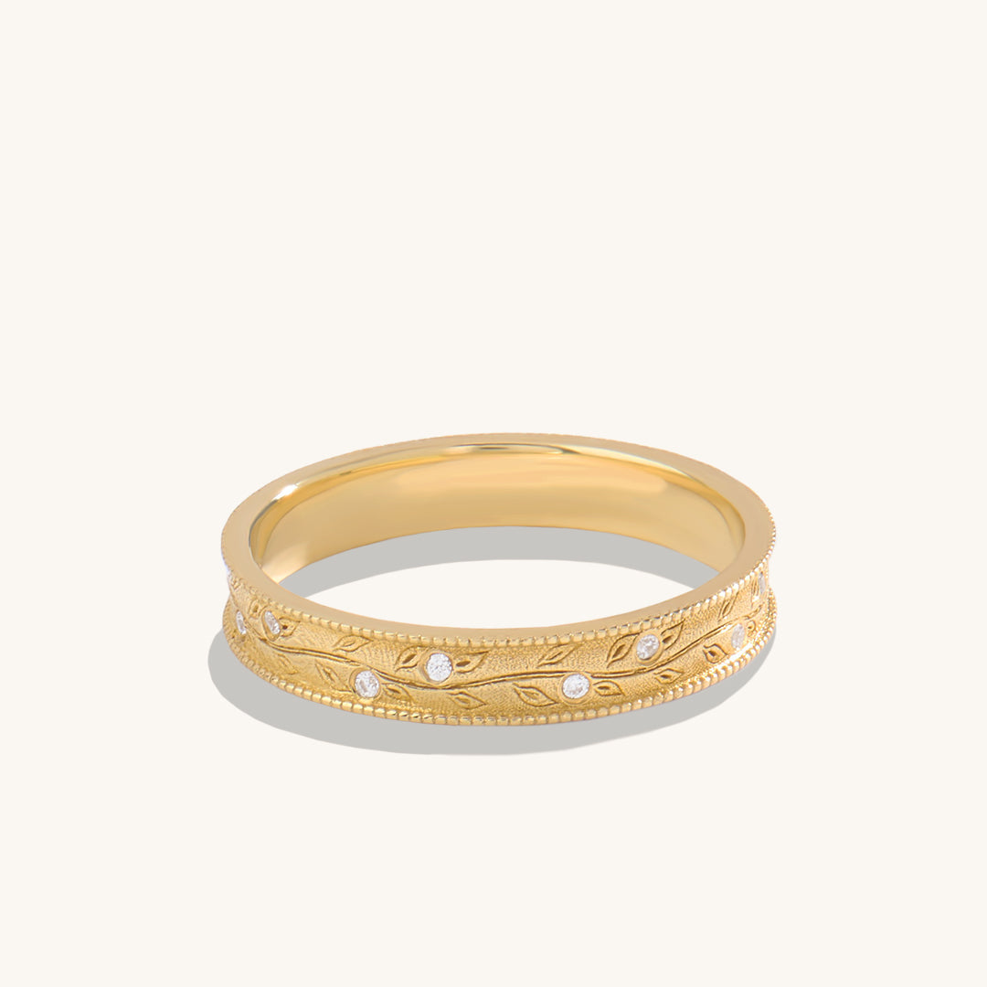 Women's 14k Real Gold Vintage Inspired Diamond Vine Wedding Band NORM