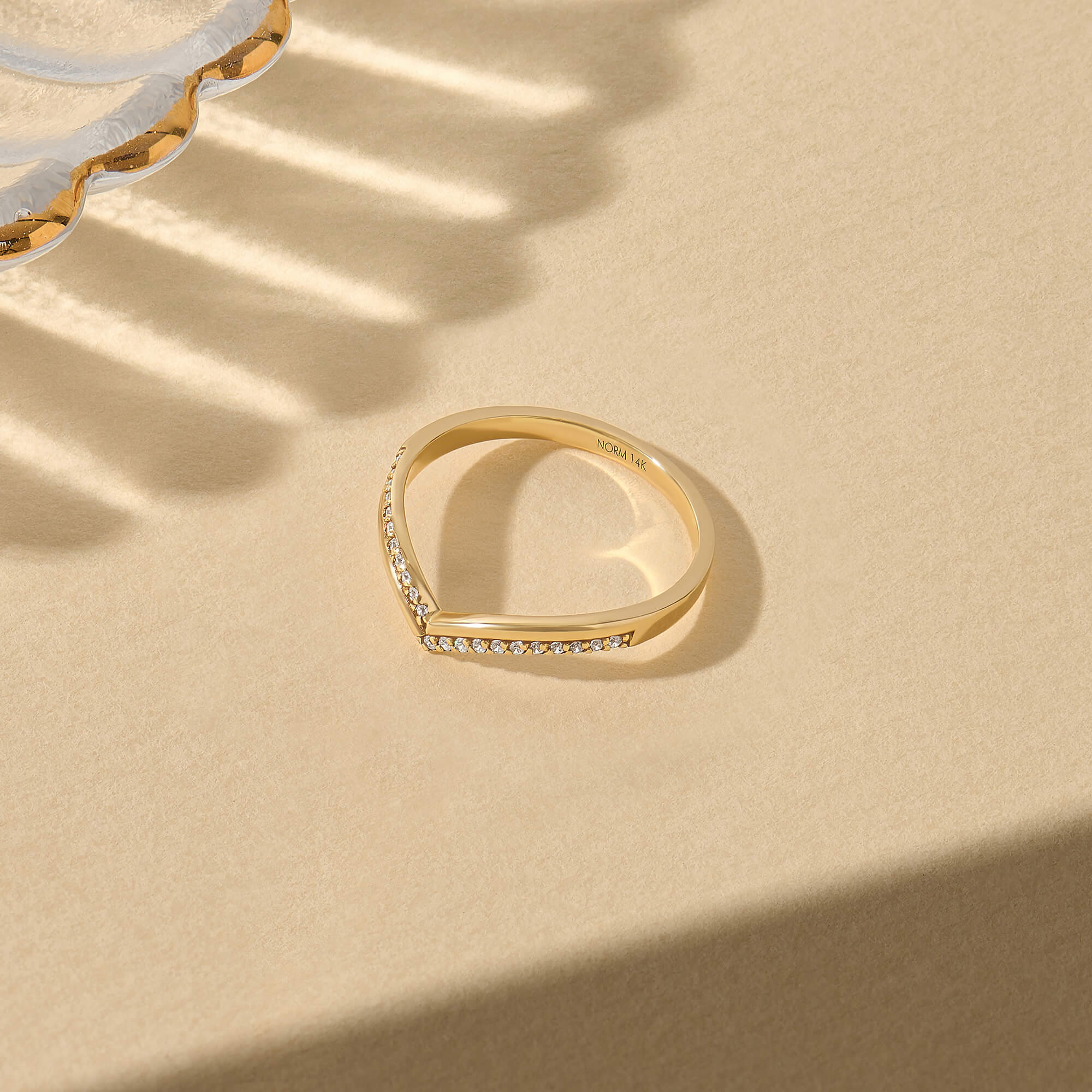 Diamond Double Chevron Design Ring in 14K Solid Gold