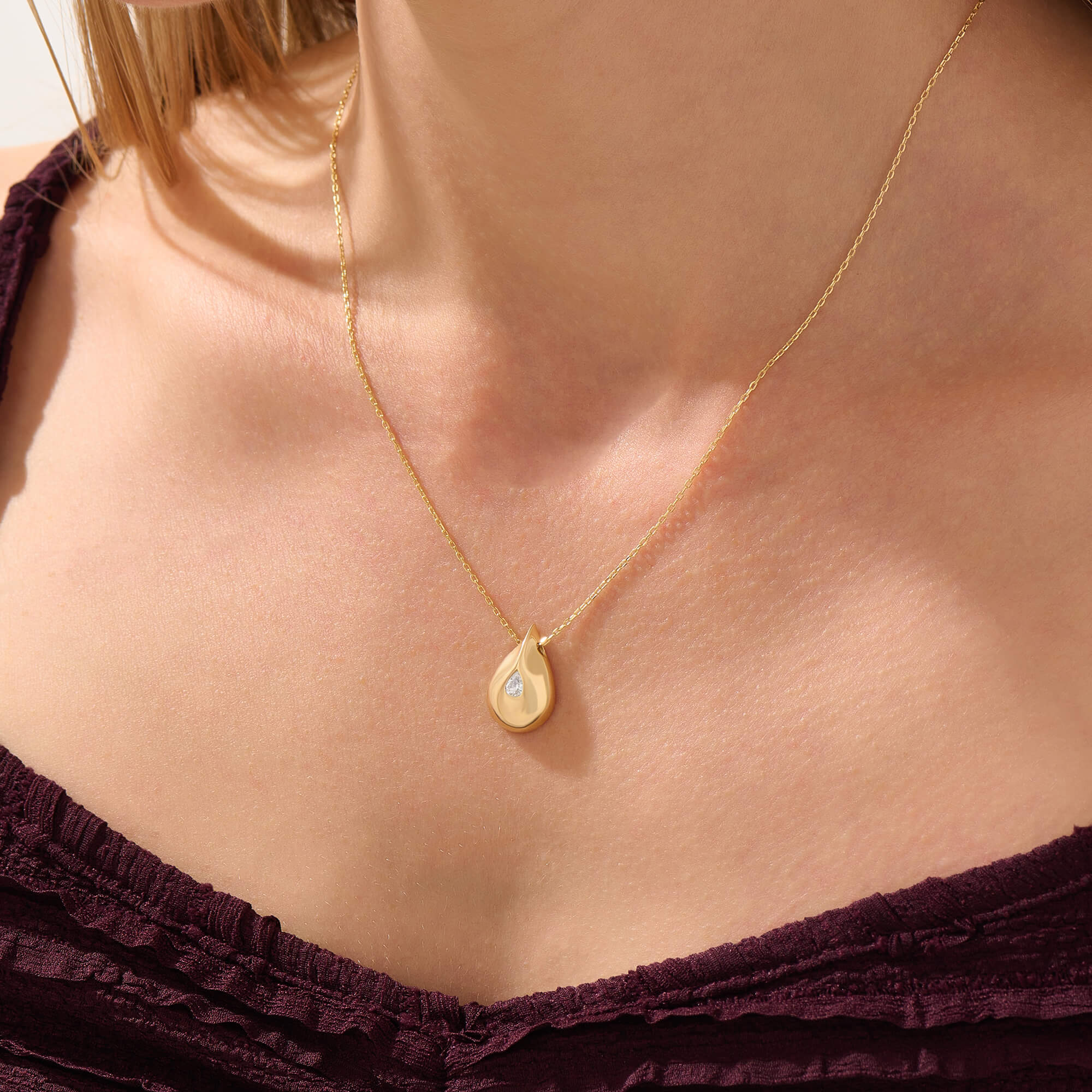 Women's 24K Vermeil Dome Teardrop Necklace