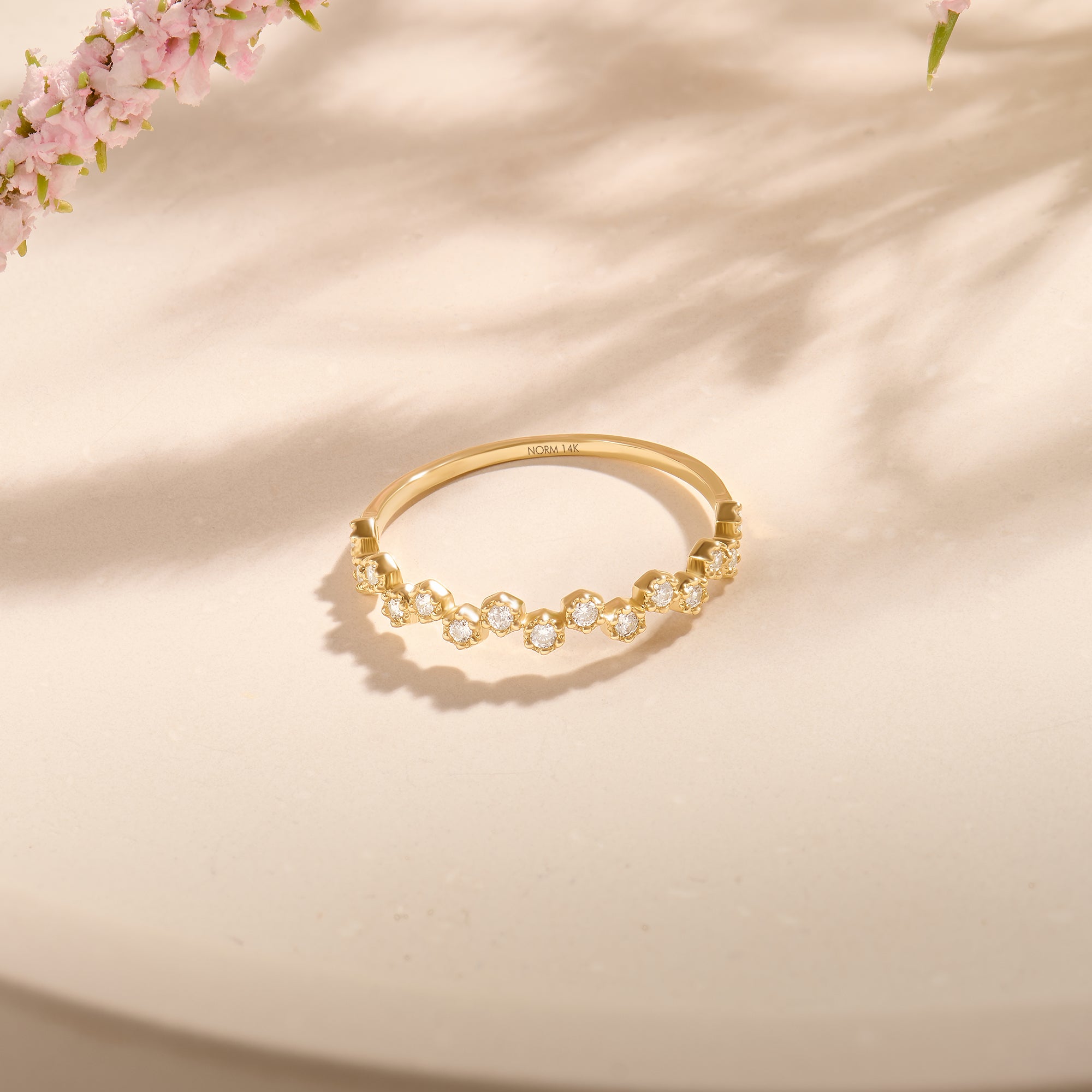 14K Real Yellow Gold Dot Cluster Stacking Ring