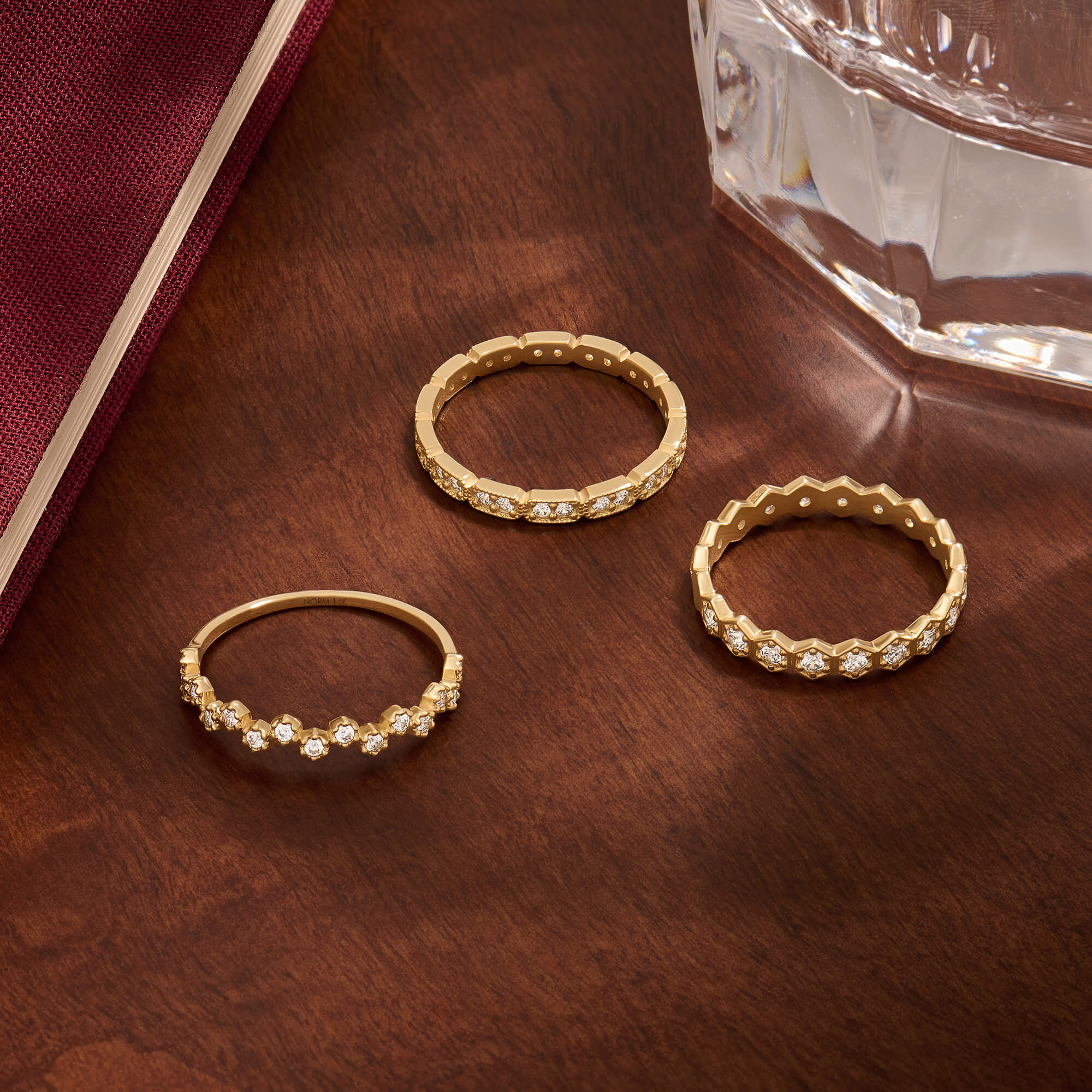 14K Real Gold Multistone Cluster Stacker Ring