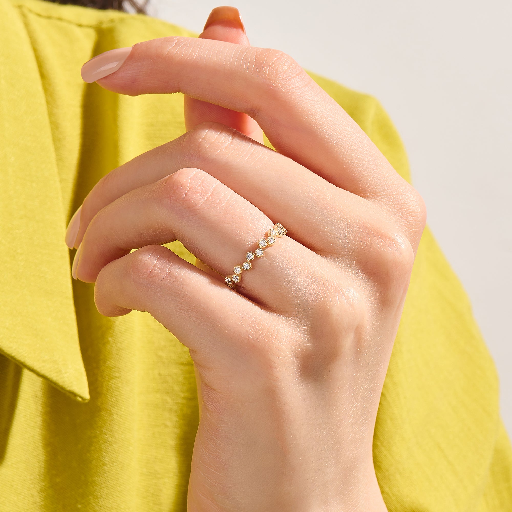 14K Solid Gold Multistone Cluster Stacker Ring