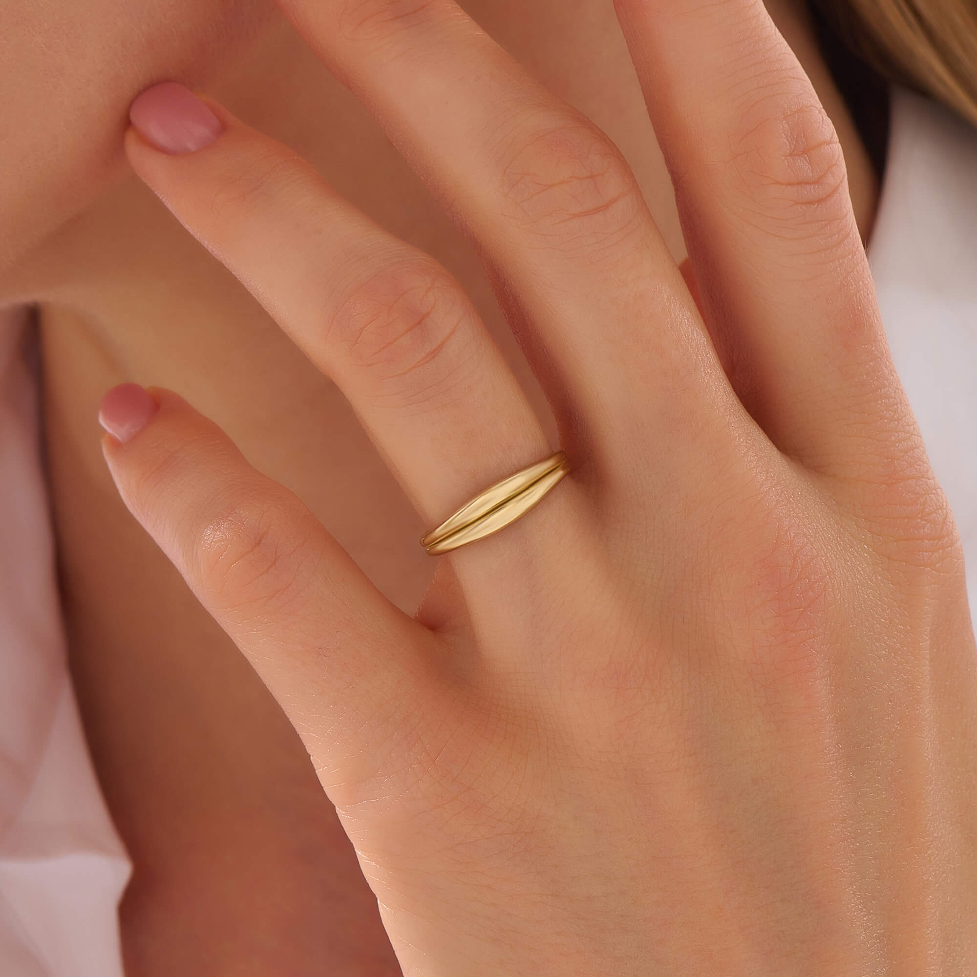 Women's Solid Gold Double Curved Dome Ring