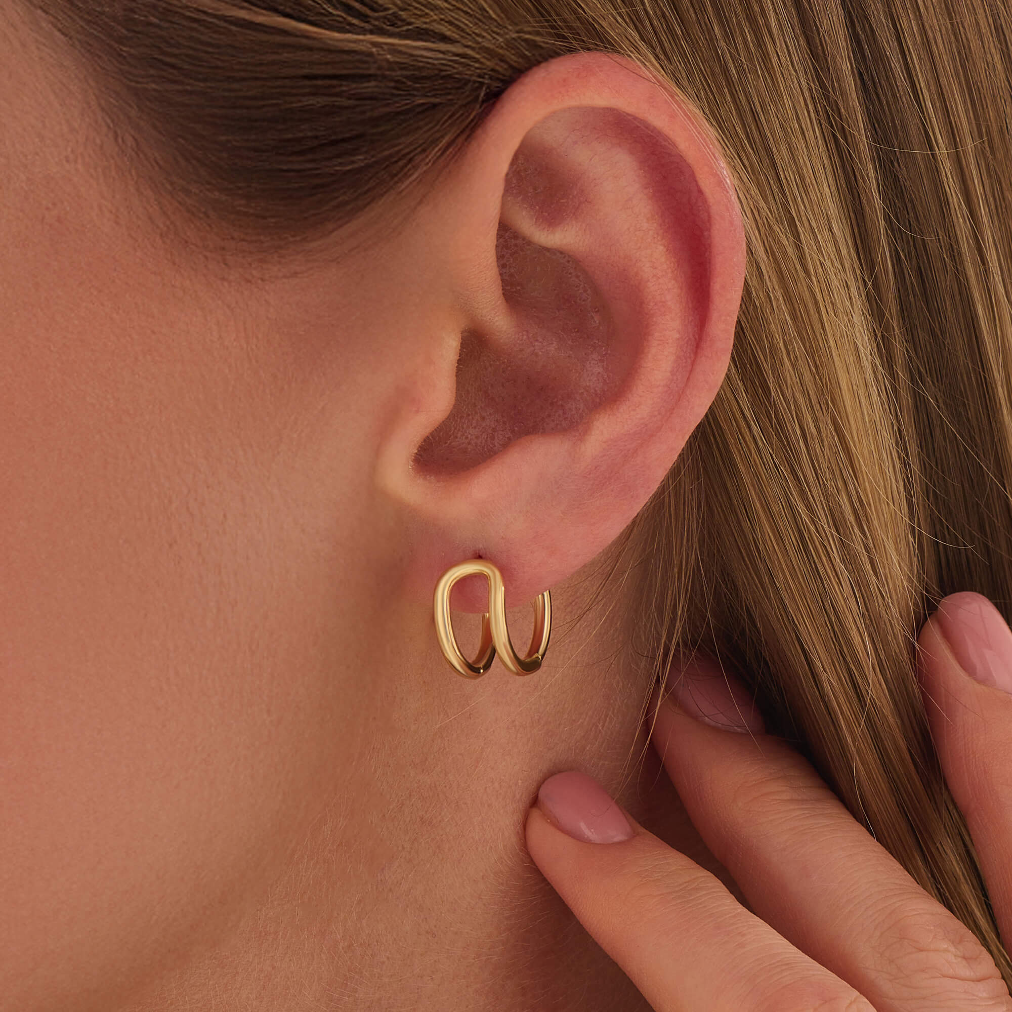 Women's Double Huggie Hoop Earrings in 24K Gold Vermeil