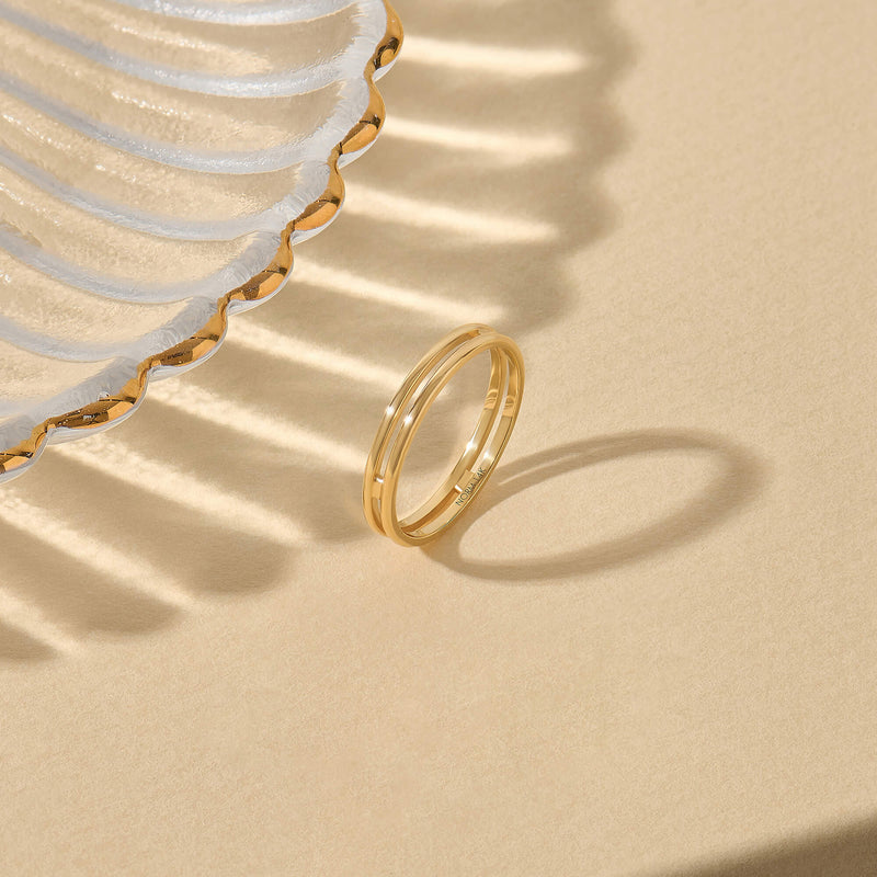 Double Line Design Ring in 14k Solid Gold