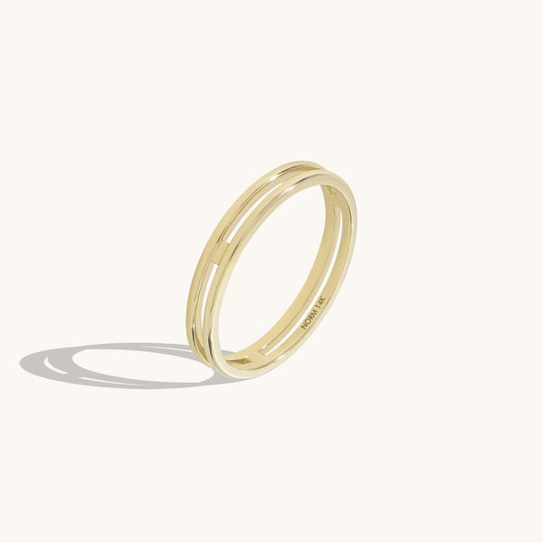 Women's Double Line Ring in 14k Solid Yellow Gold