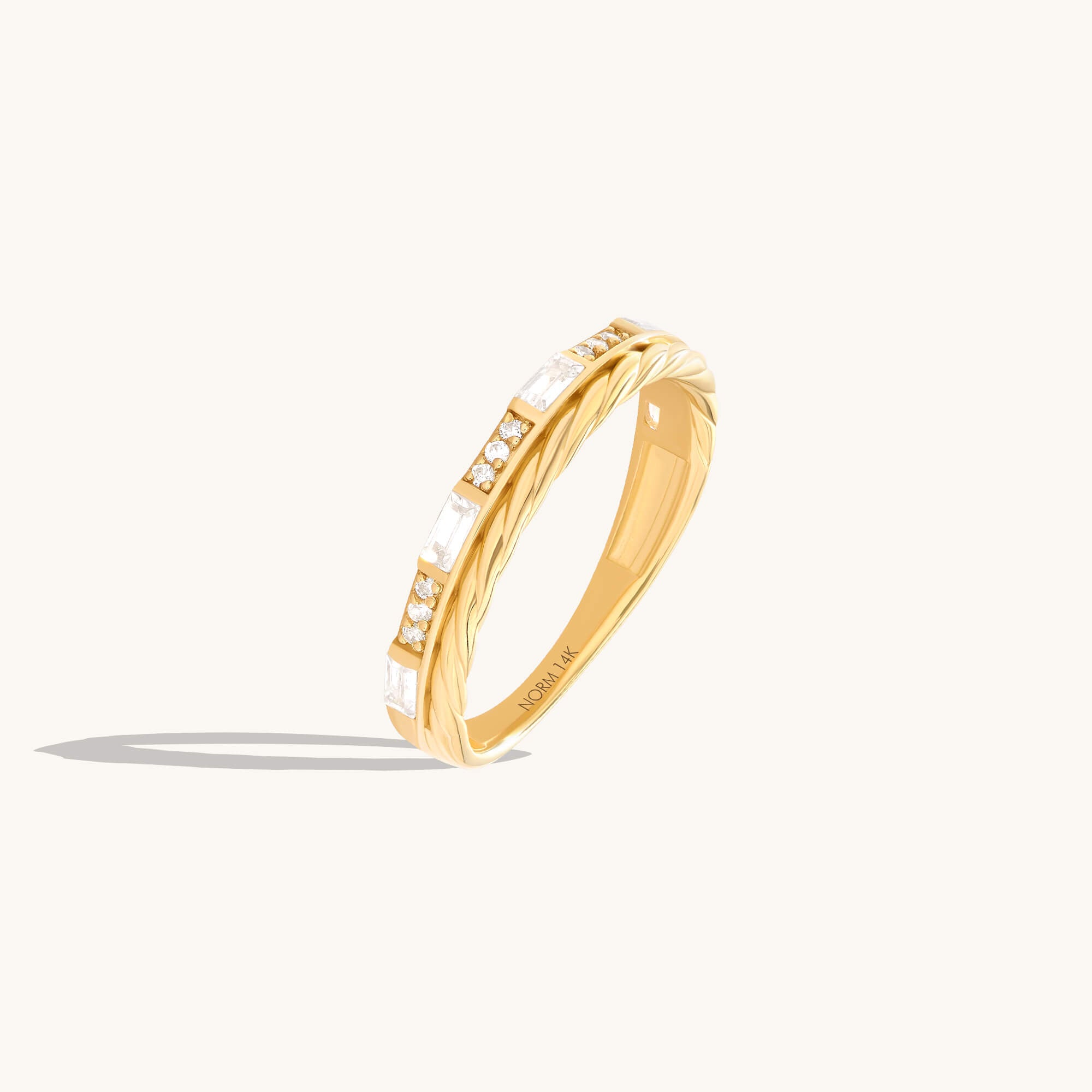 Double Row Moissanite Baguette Ring in Solid Gold