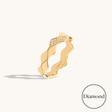 Double Wave Diamond Band Ring in Solid Gold