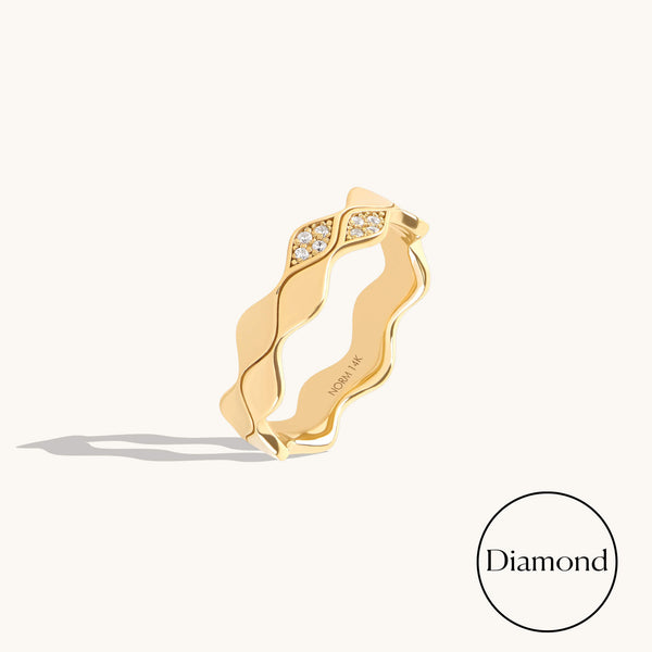 Double Wave Diamond Band Ring in Solid Gold