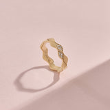 Double Wave Diamond Band Ring in Real Yellow Gold