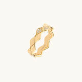 Double Wave Diamond Band Ring in Real Yellow Gold