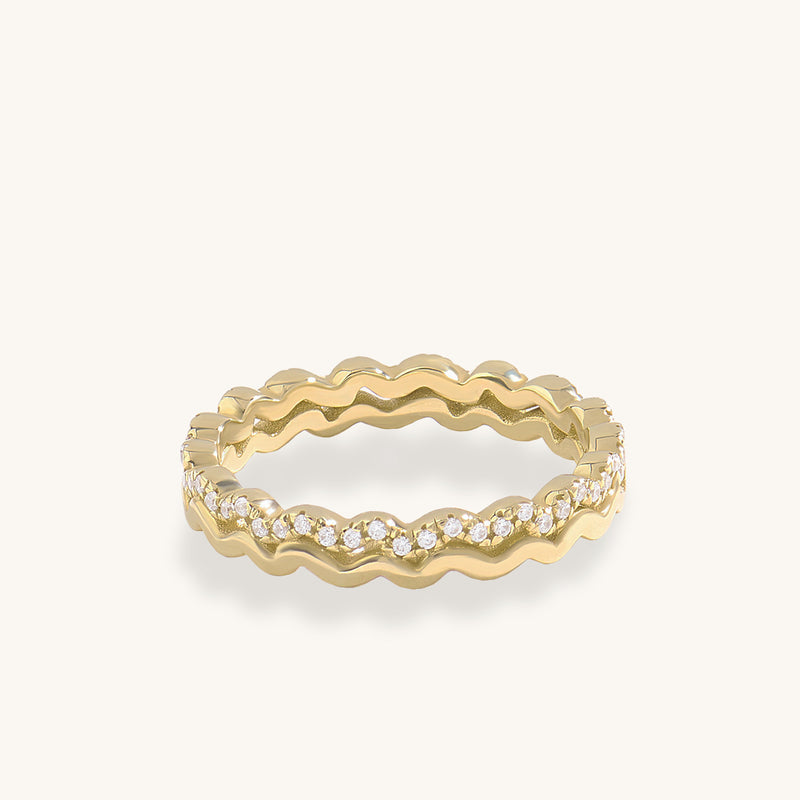 14K Real Gold Double Wave Stackable Band Ring