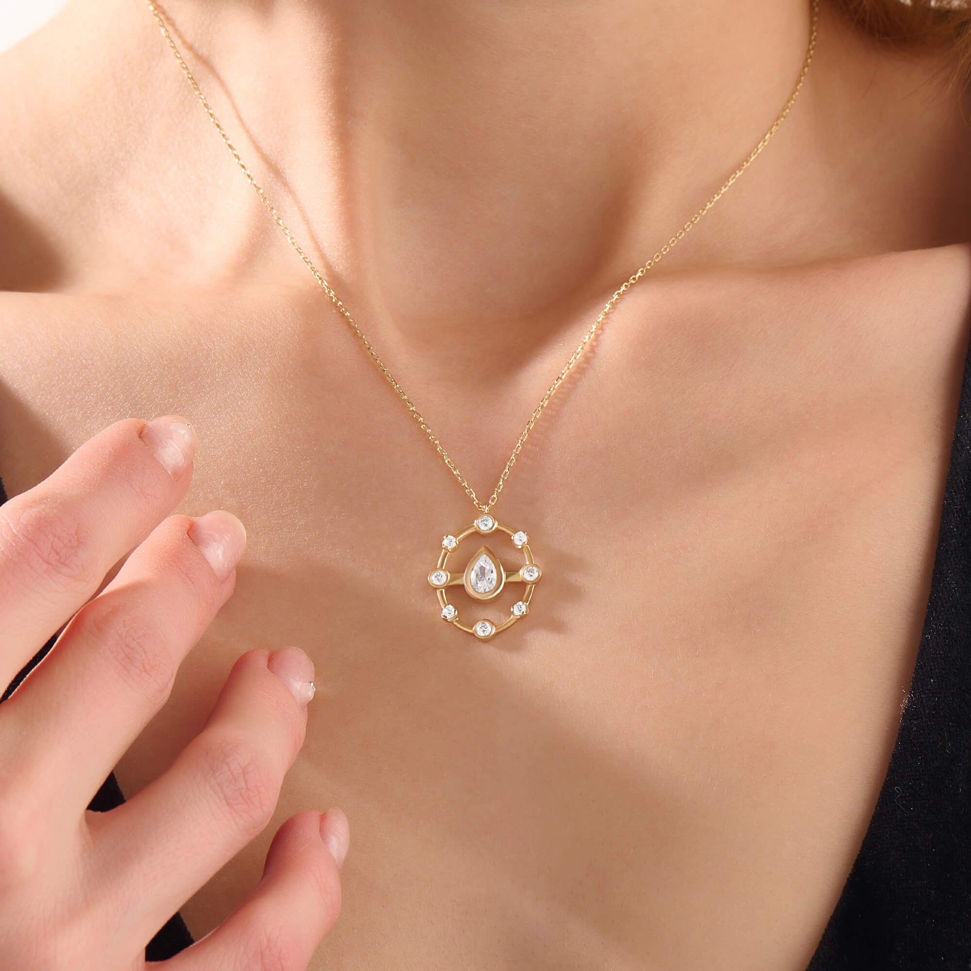 Women's Drop Harmony Necklace in Real 14K Gold