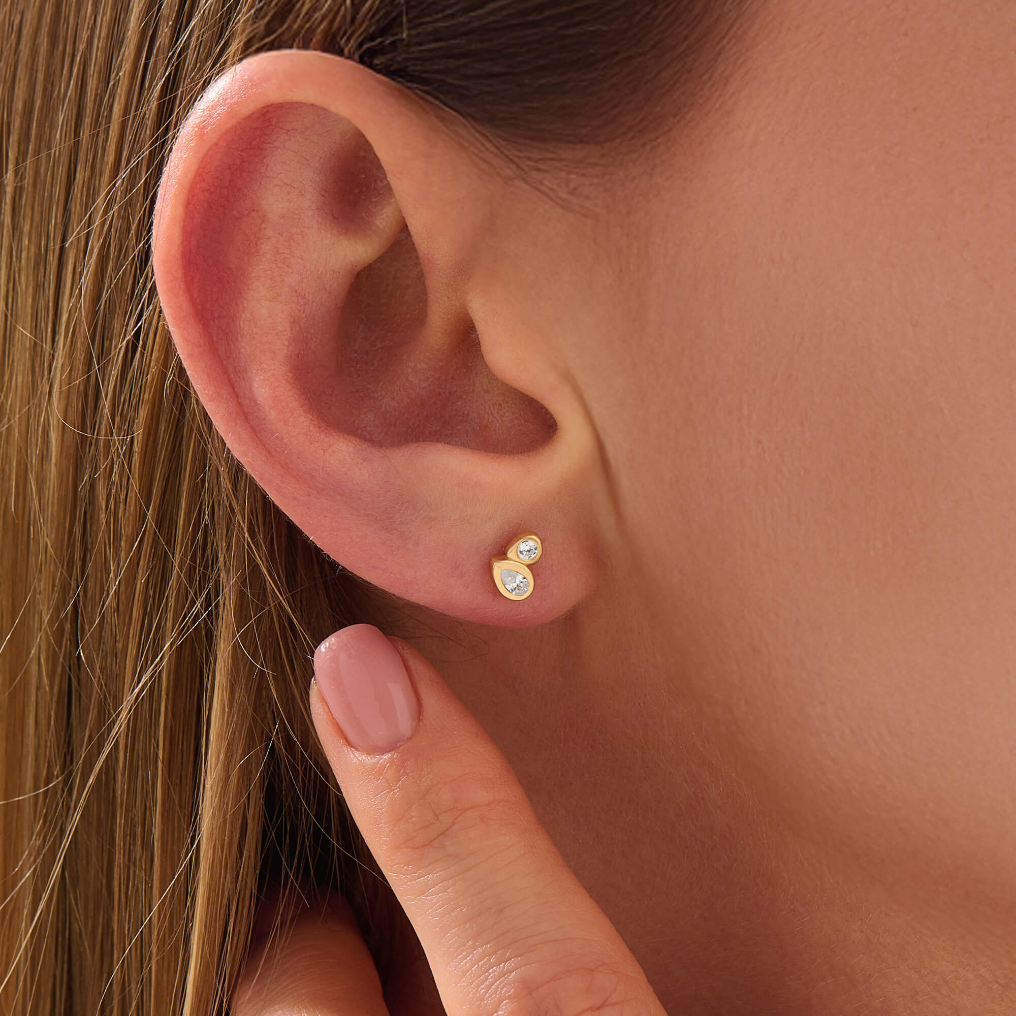 Women's Droplet Duo Stud Earrings in 24K Gold Vermeil