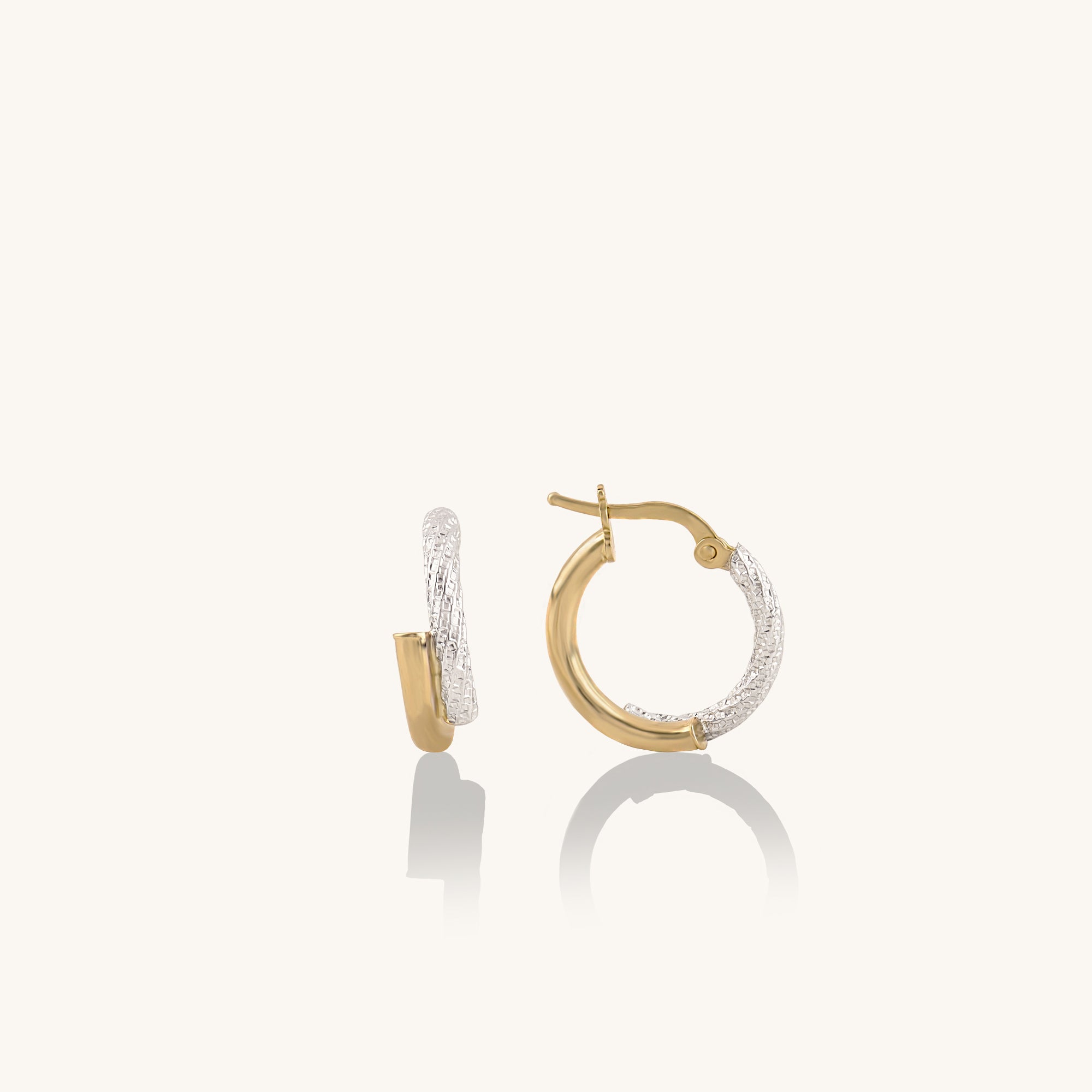 Women's 14k Yellow and White Gold Mixed Huggie Earrings