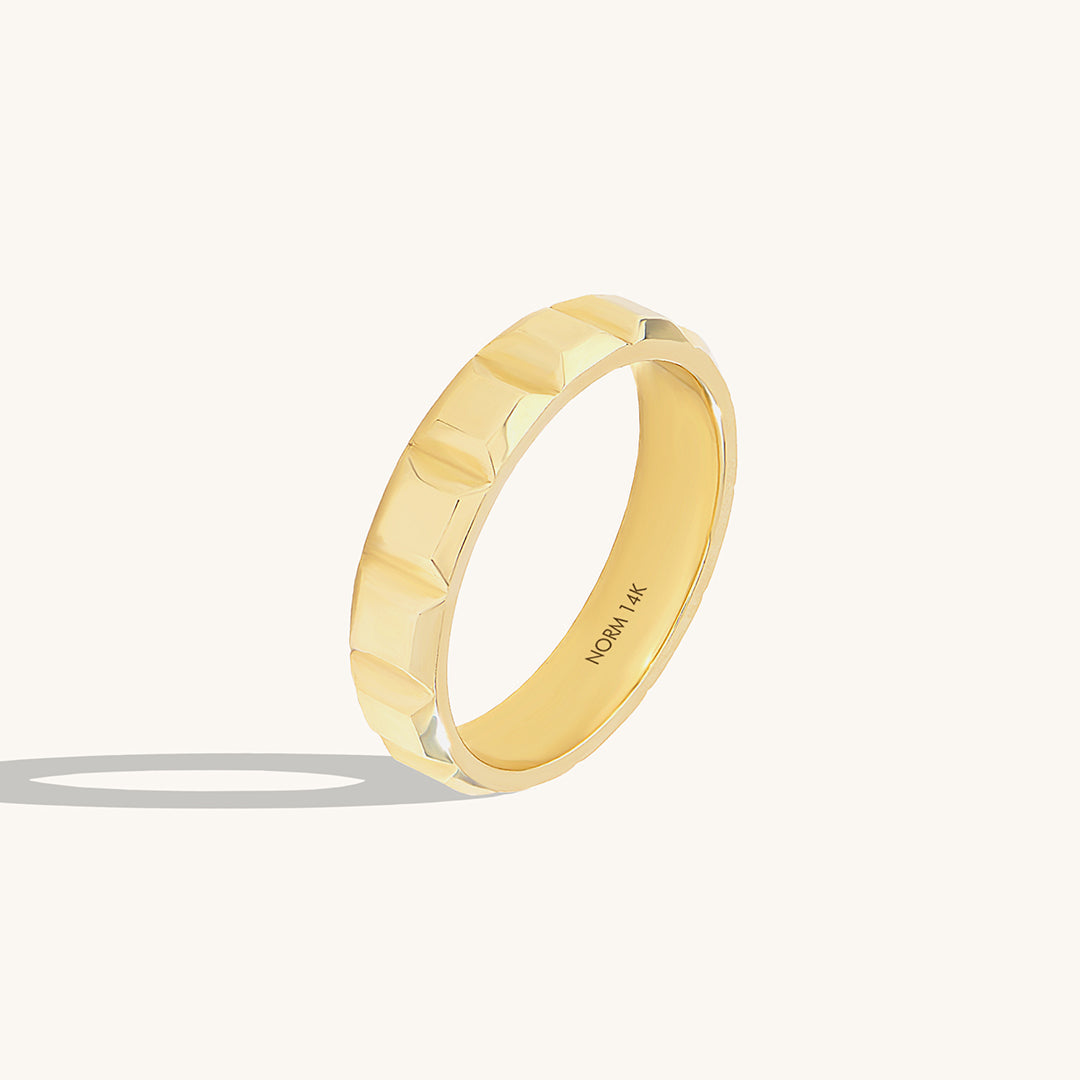 Women's 14K Solid Gold Square Patterned Band Ring
