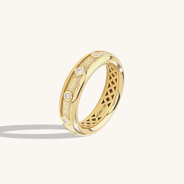14K Solid Gold Etruscan-Inspired Wedding Band Ring for Women