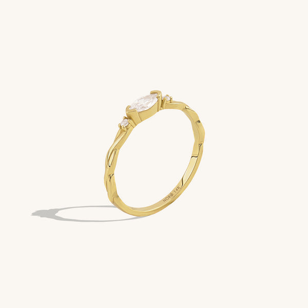 Women's Marquise Solitaire Twist Ring in 14k Solid Gold