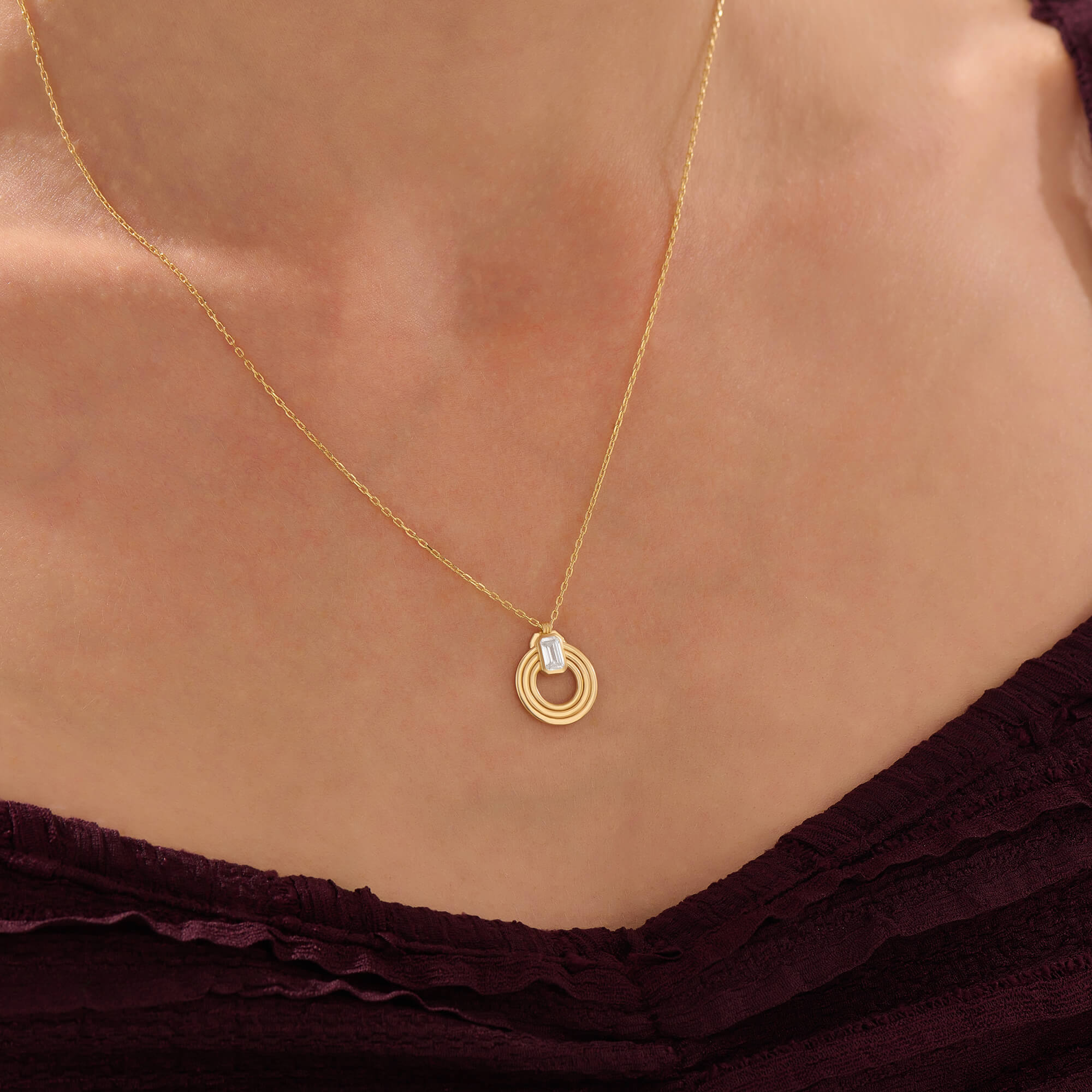 Women's Emerald-Cut Moissanite Orbit Loop Necklace in 24K Gold Vermeil