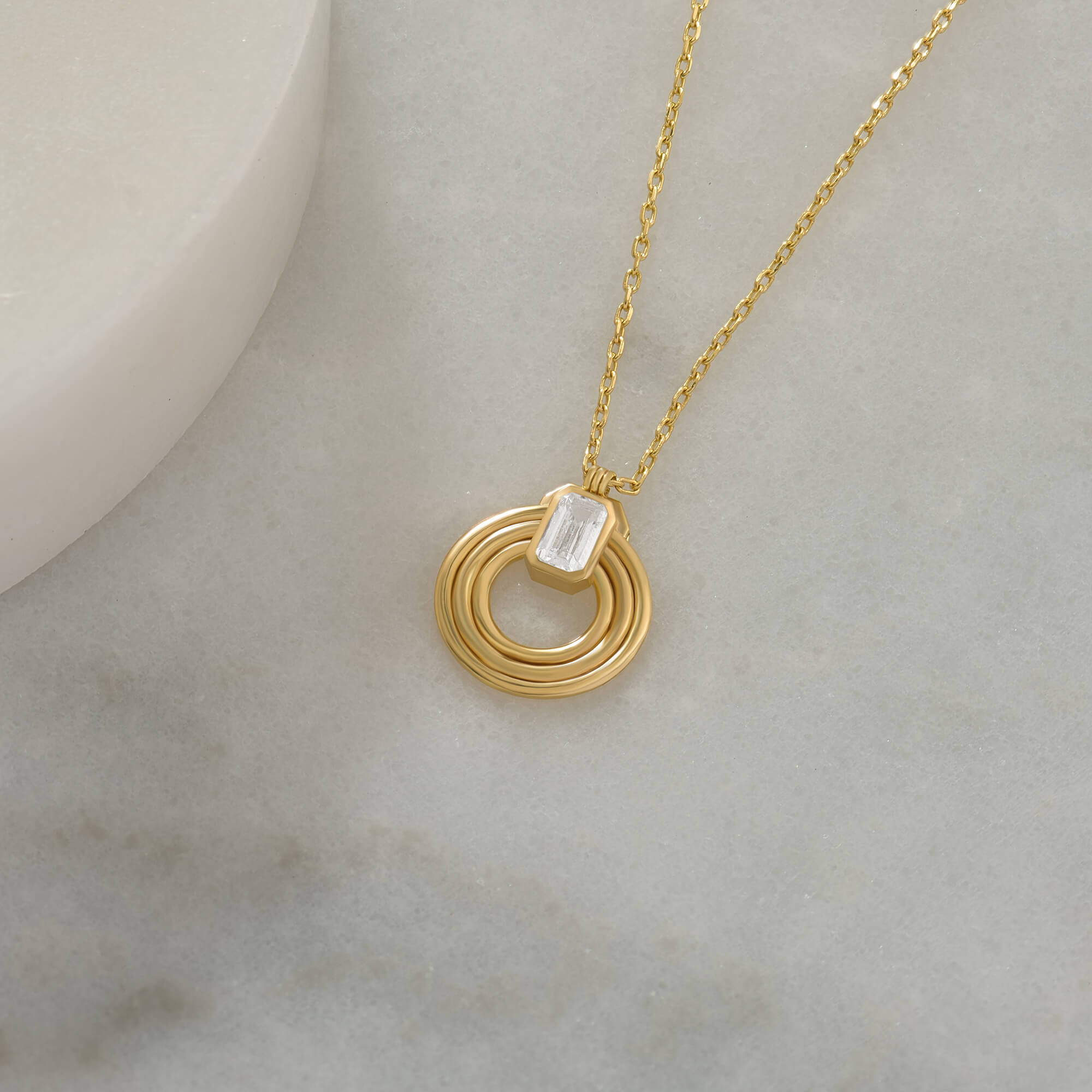 24K Vermeil Emerald-Cut Moissanite Stone Orbit Loop Necklace
