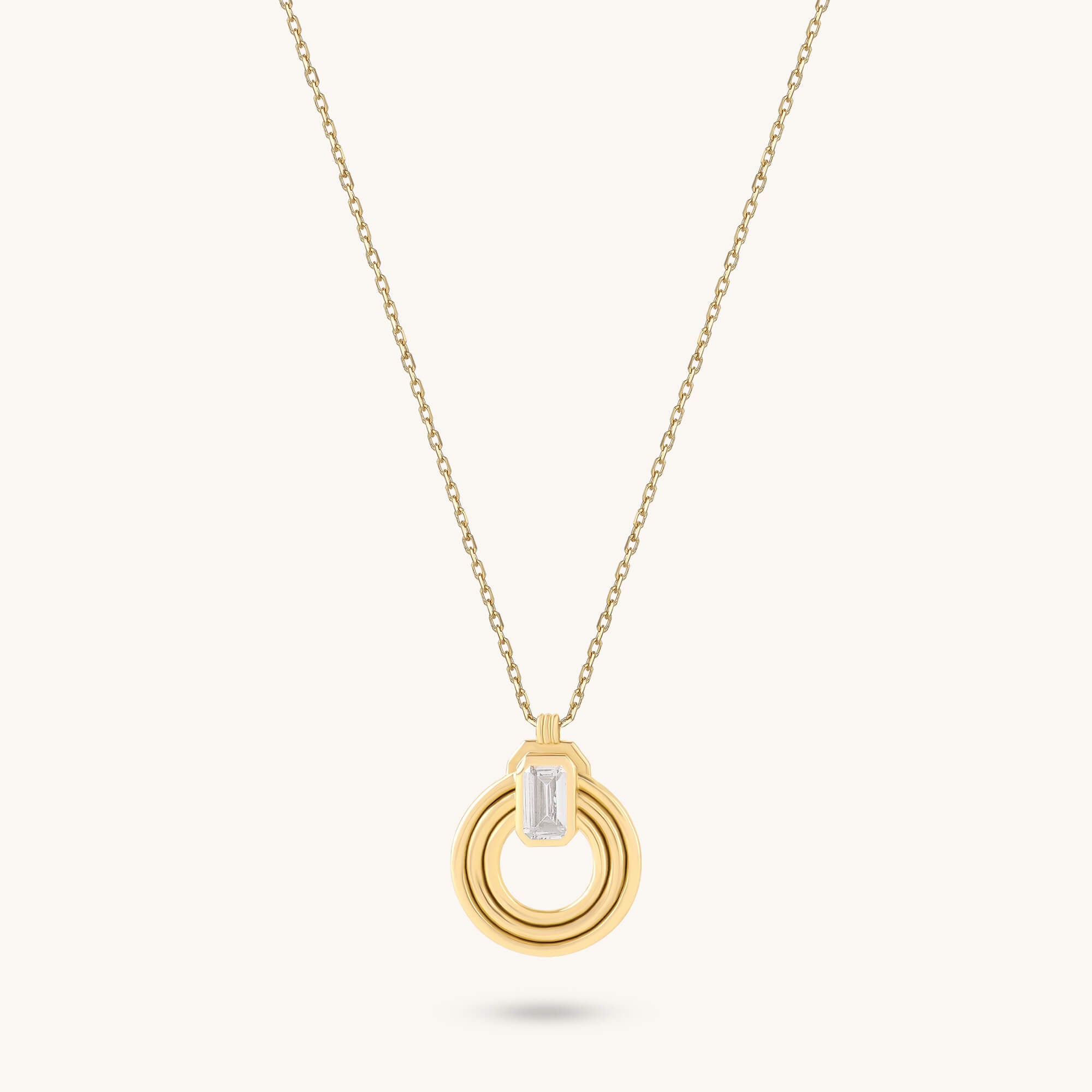Emerald-Cut Moissanite Orbit Loop Necklace in Solid Gold