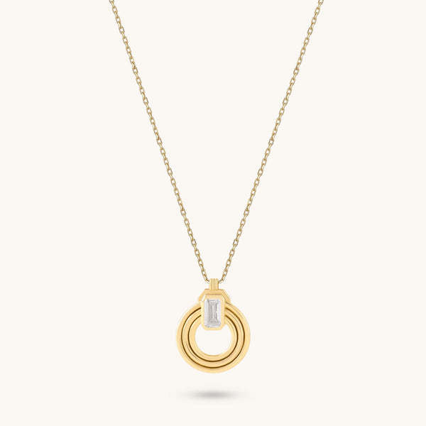 Emerald-Cut Moissanite Orbit Loop Necklace in Solid Gold