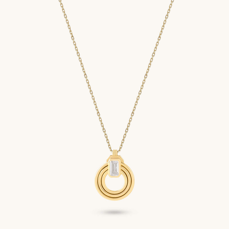 Emerald-Cut Moissanite Orbit Loop Necklace in Solid Gold