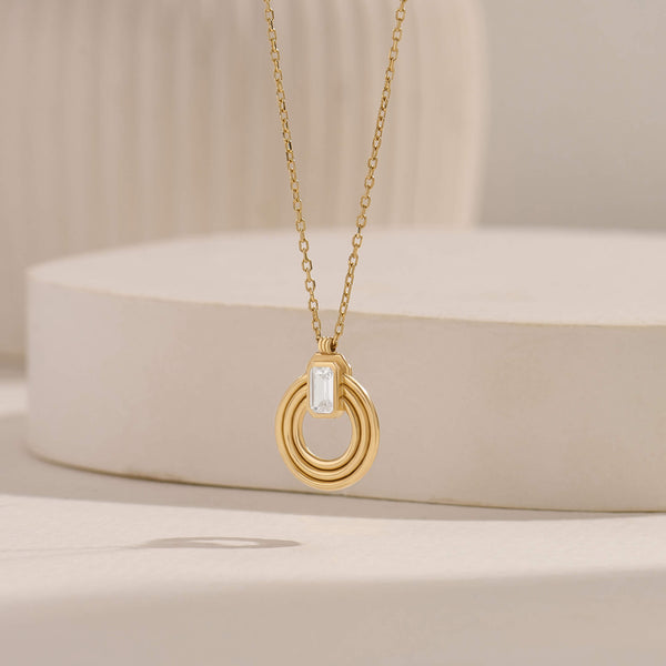 Emerald-Cut Moissanite Orbit Loop Necklace in Real Yellow Gold